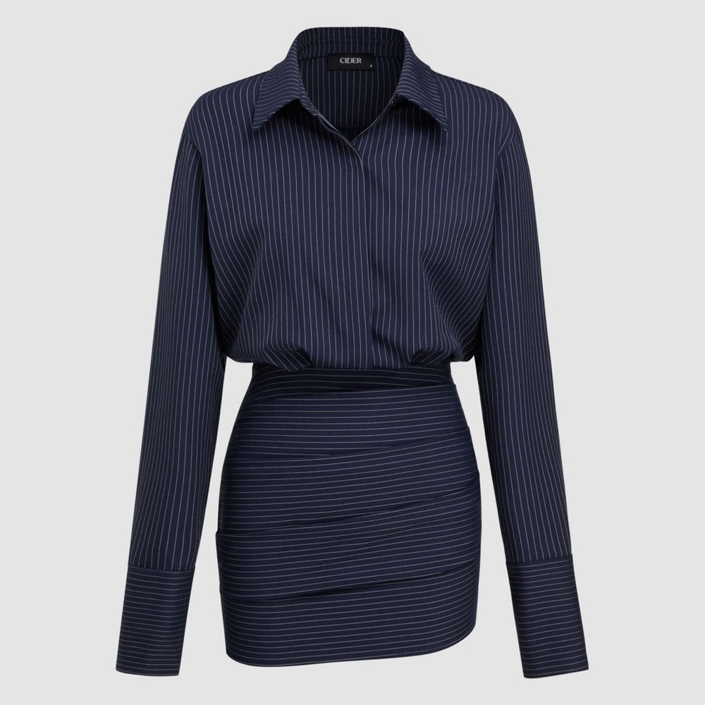 Cider Navy Pinstripe Long Sleeve Dress size L worn once